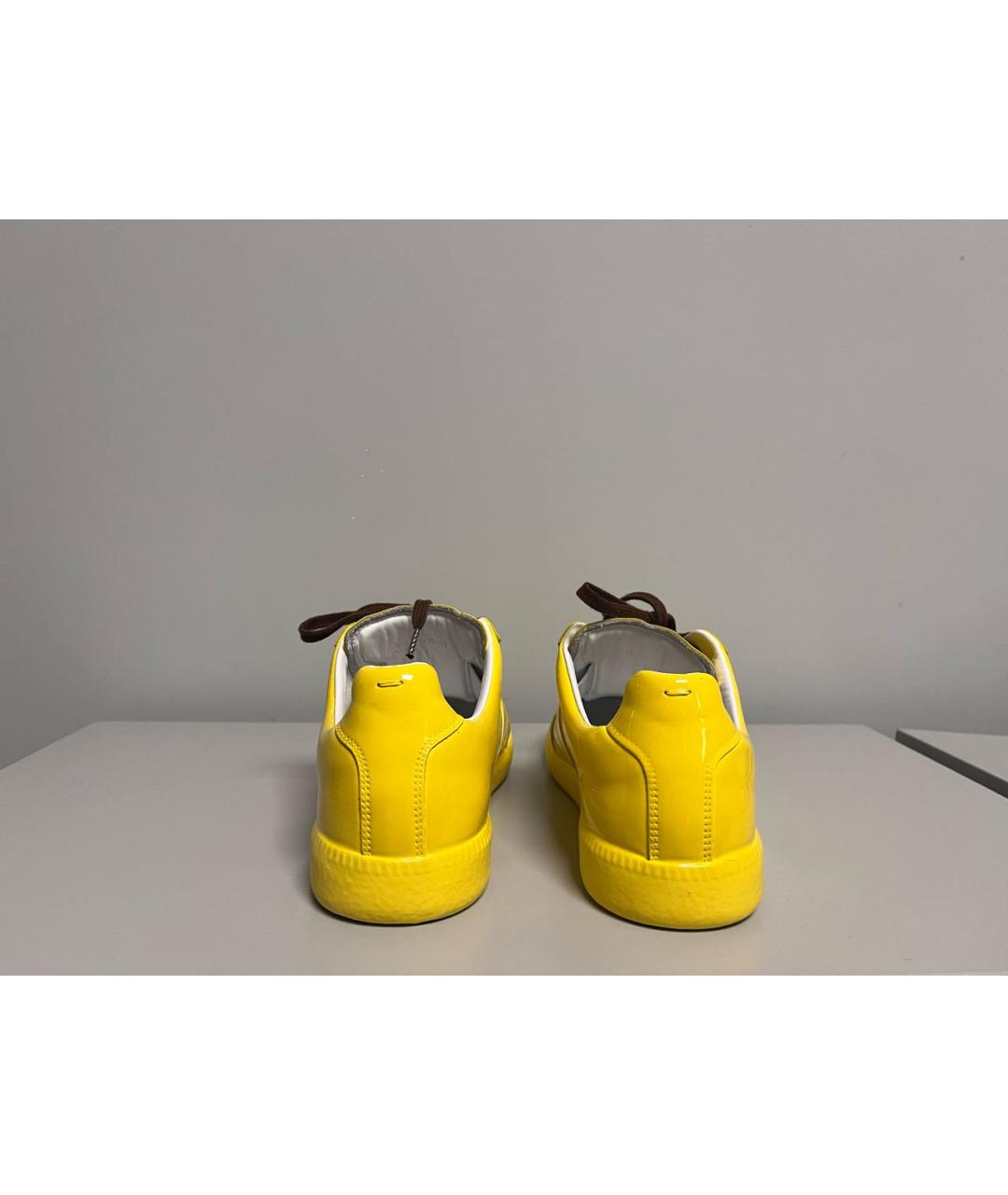 MAISON MARGIELA Желтые кожаные низкие кроссовки / кеды, фото 5