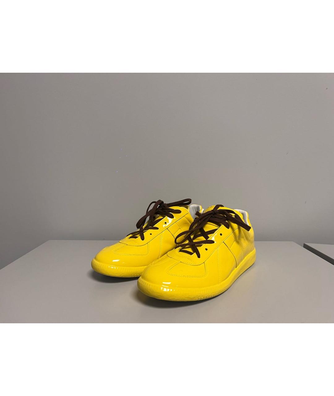 MAISON MARGIELA Желтые кожаные низкие кроссовки / кеды, фото 3
