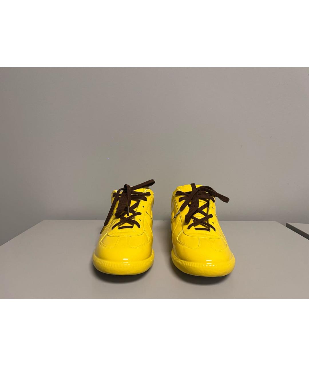 MAISON MARGIELA Желтые кожаные низкие кроссовки / кеды, фото 4