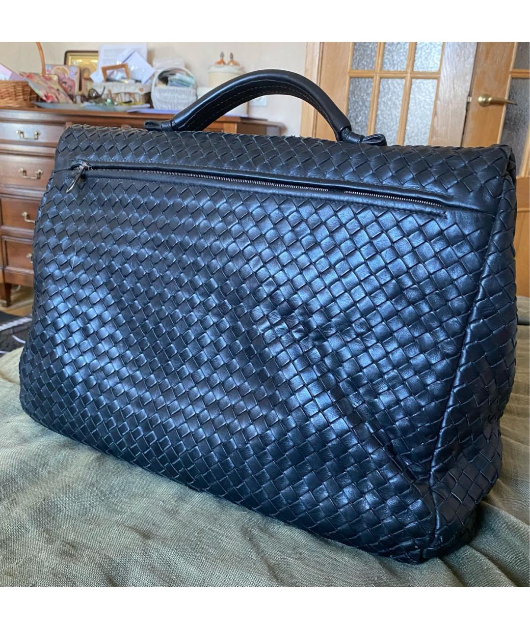 BOTTEGA VENETA Черный кожаный портфель, фото 3