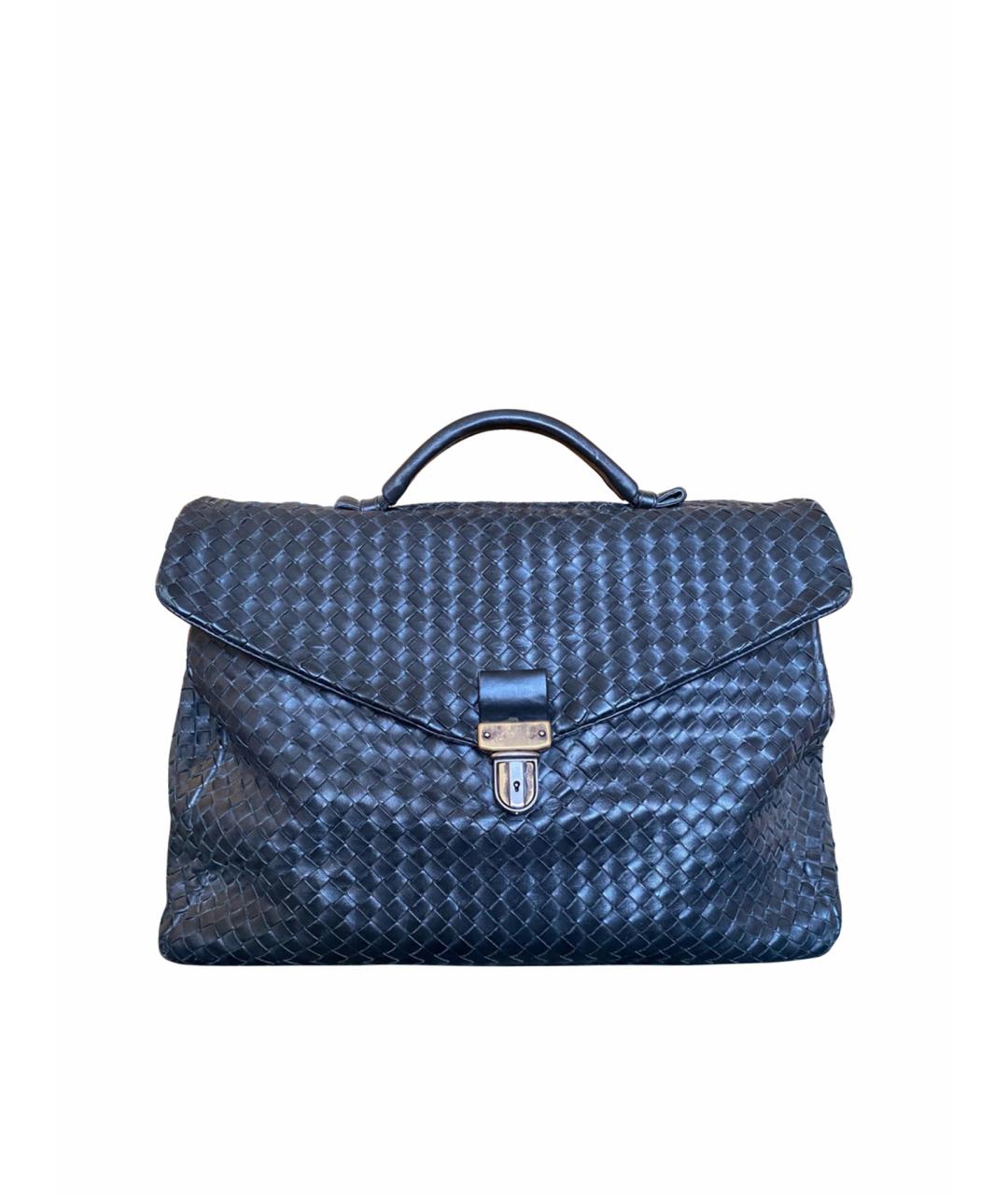 BOTTEGA VENETA Черный кожаный портфель, фото 1