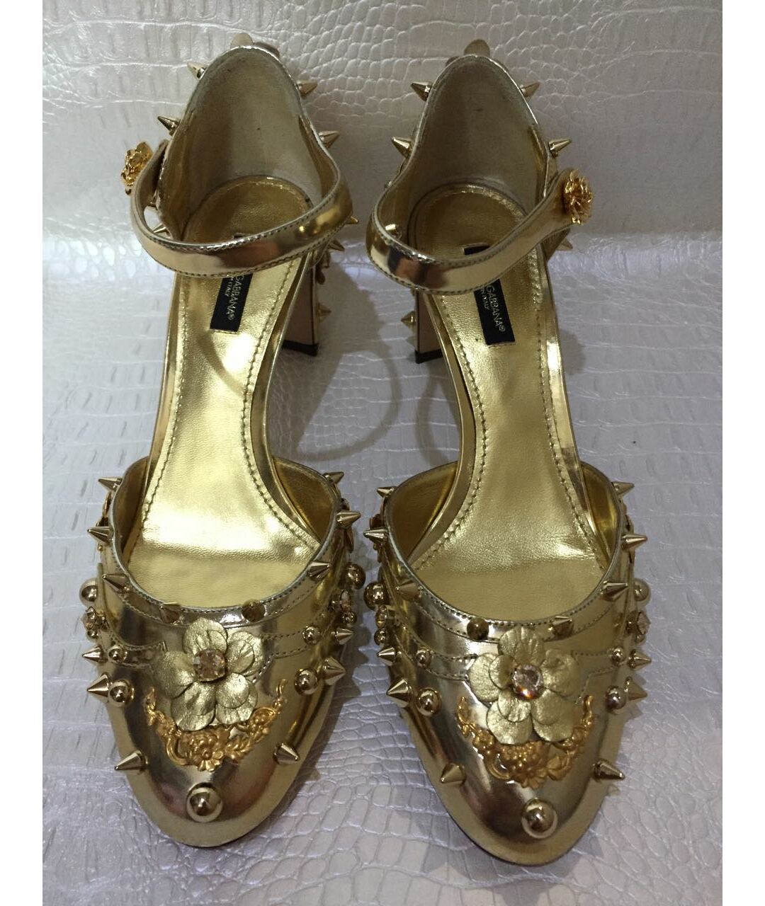 DOLCE&GABBANA Золотые кожаные туфли, фото 2