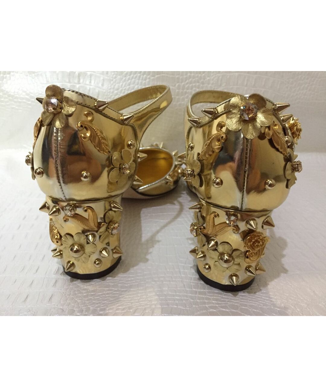 DOLCE&GABBANA Золотые кожаные туфли, фото 4
