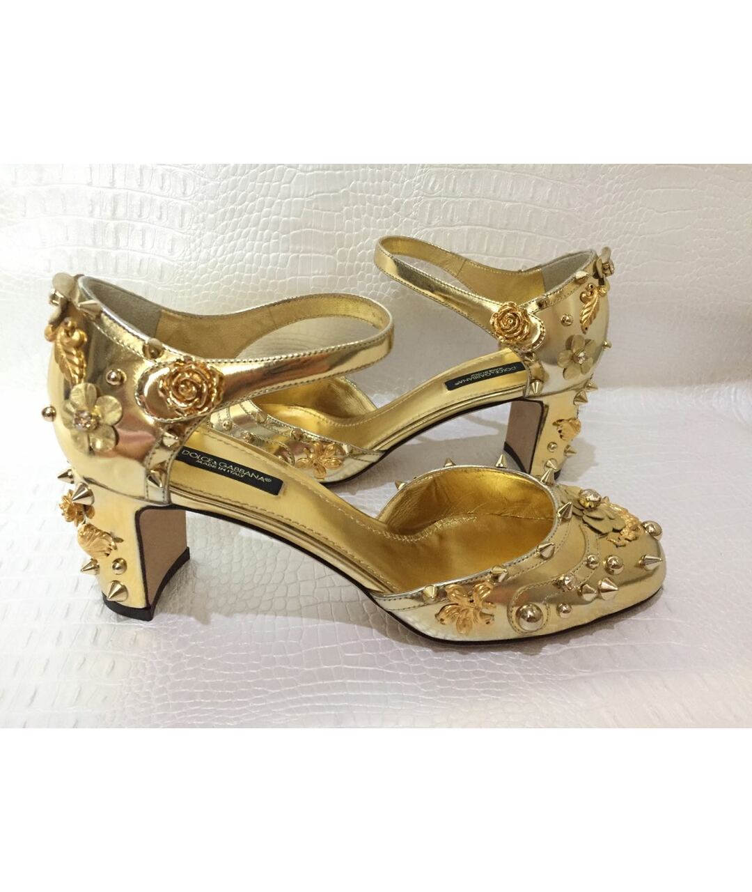 DOLCE&GABBANA Золотые кожаные туфли, фото 6