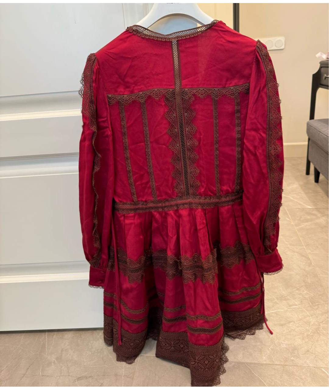 SELF-PORTRAIT Бордовое вискозное повседневное платье, фото 2