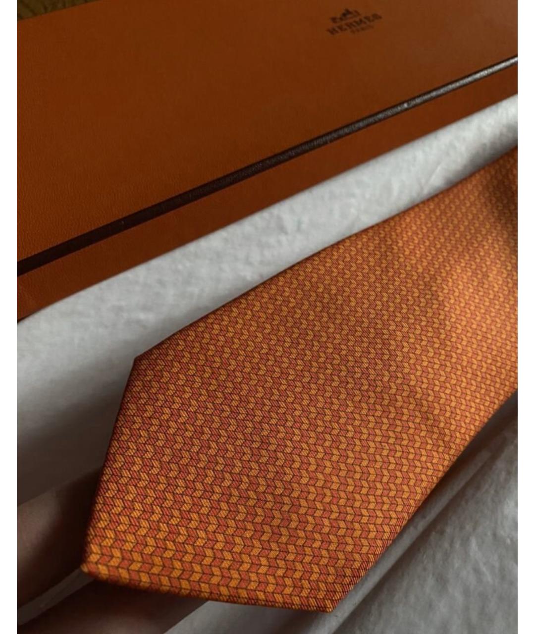 HERMES Оранжевый шелковый галстук, фото 6