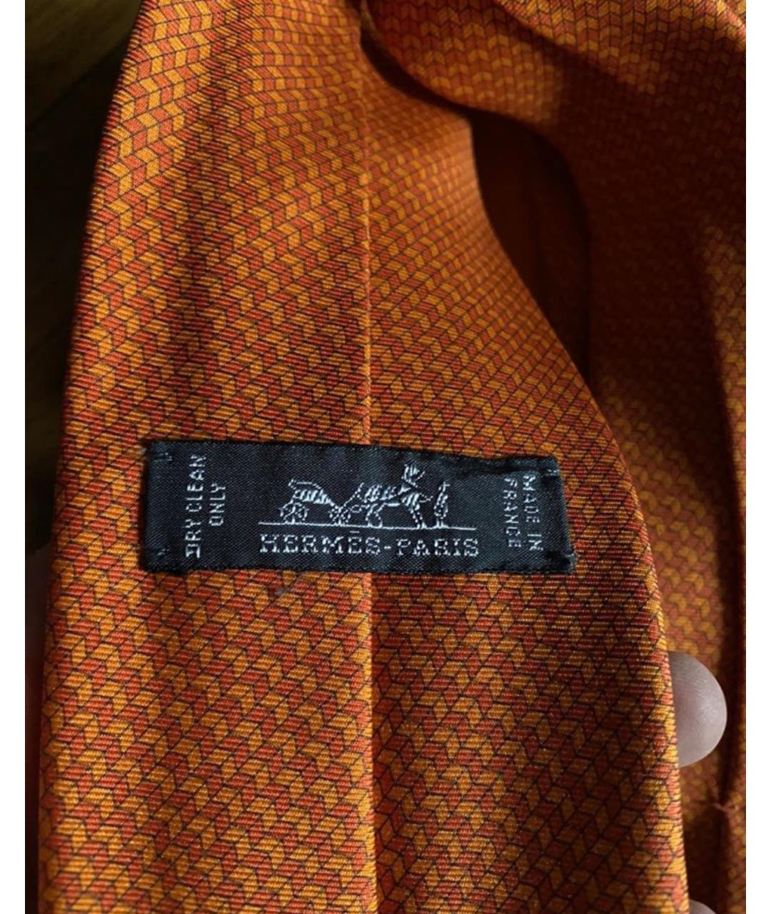 HERMES Оранжевый шелковый галстук, фото 3