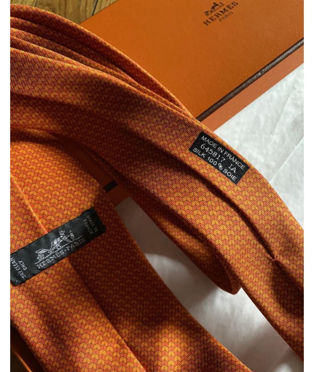 HERMES Оранжевый шелковый галстук, фото 4