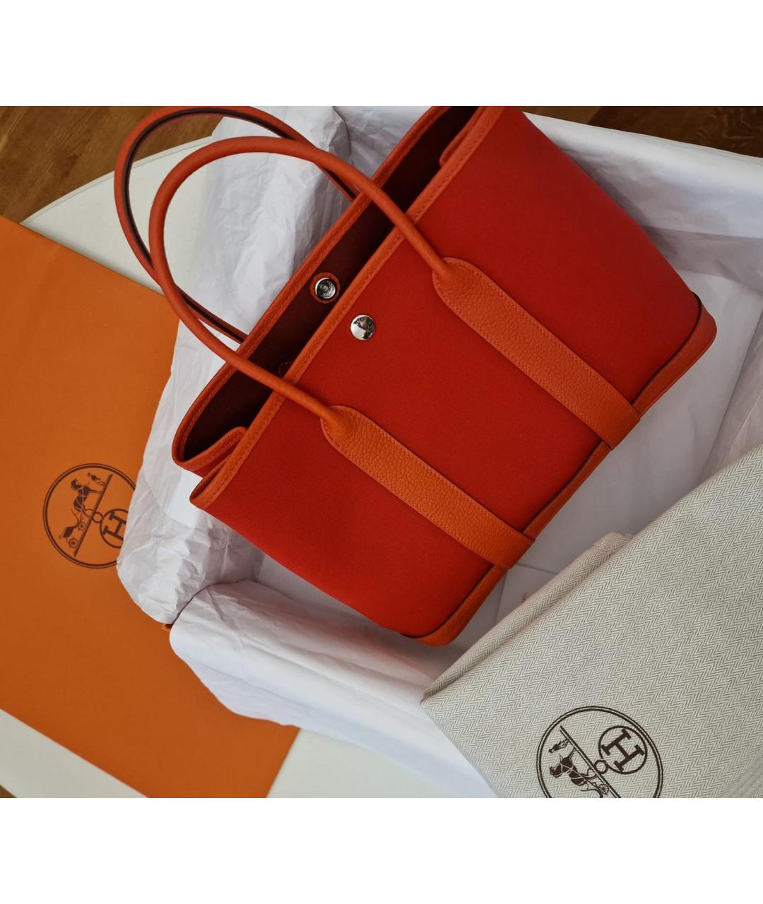 HERMES Оранжевая тканевая сумка с короткими ручками, фото 6