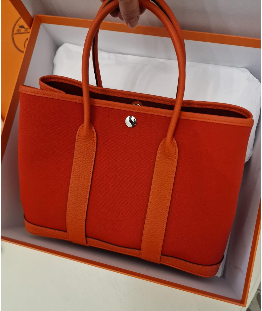 HERMES Оранжевая тканевая сумка с короткими ручками, фото 10
