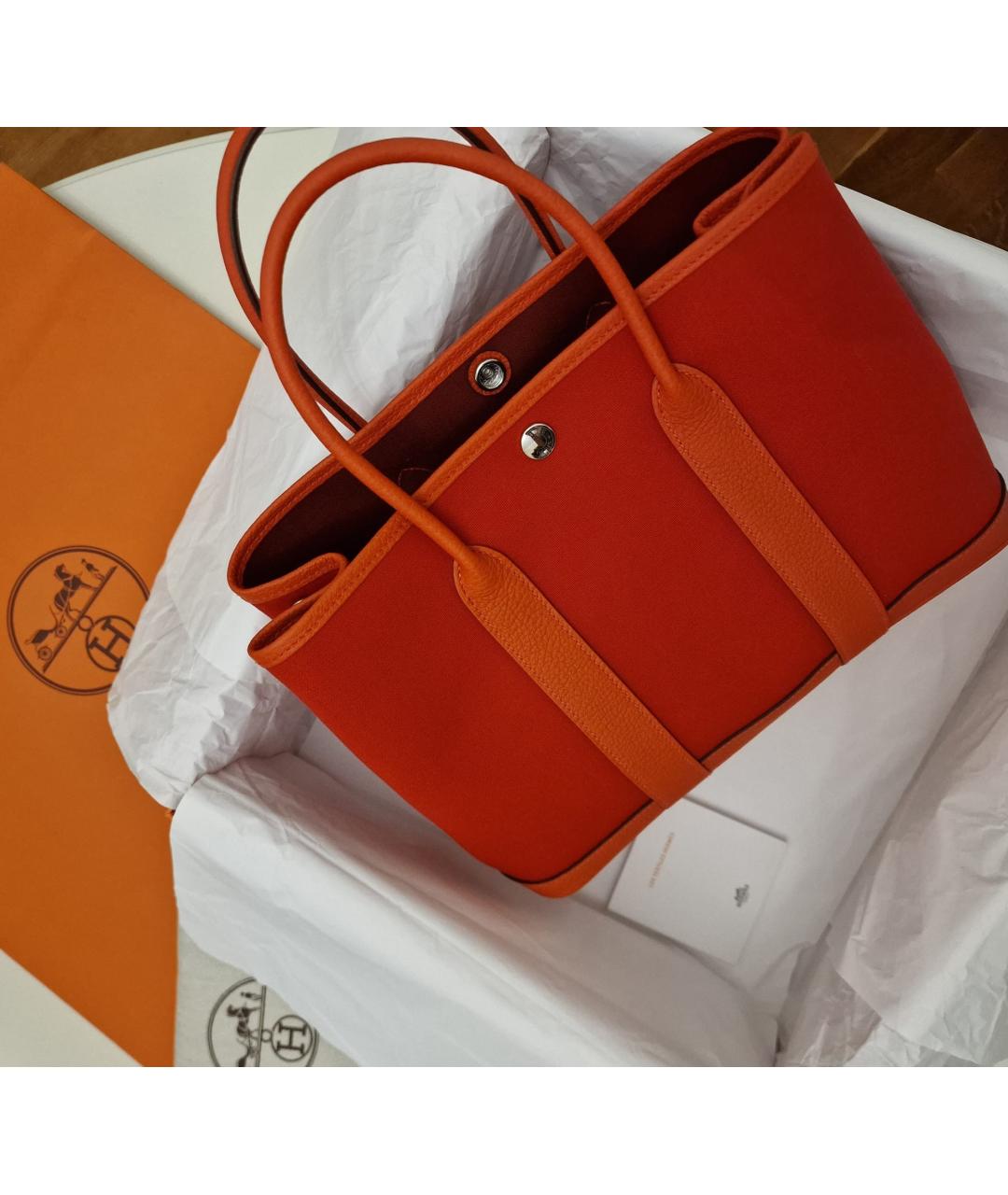 HERMES Оранжевая тканевая сумка с короткими ручками, фото 7