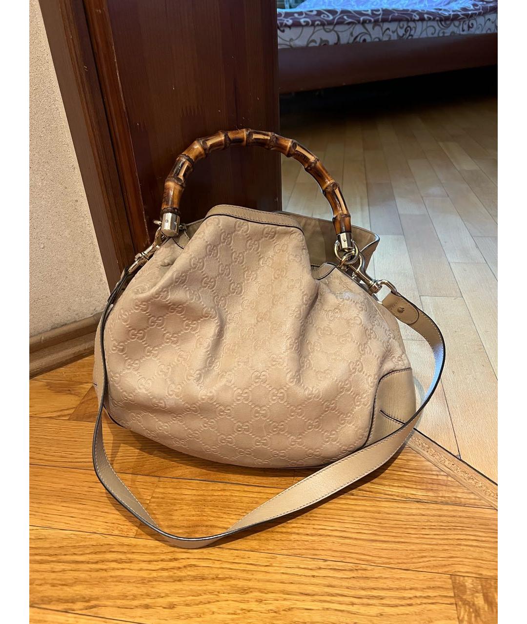 GUCCI Бежевая кожаная сумка тоут, фото 7