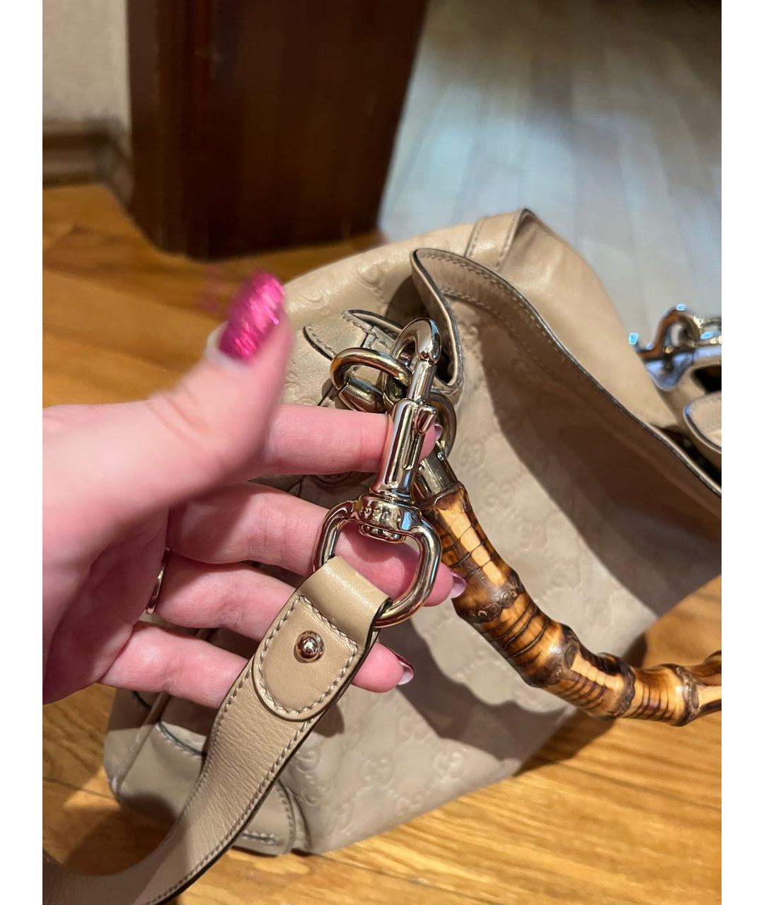 GUCCI Бежевая кожаная сумка тоут, фото 5