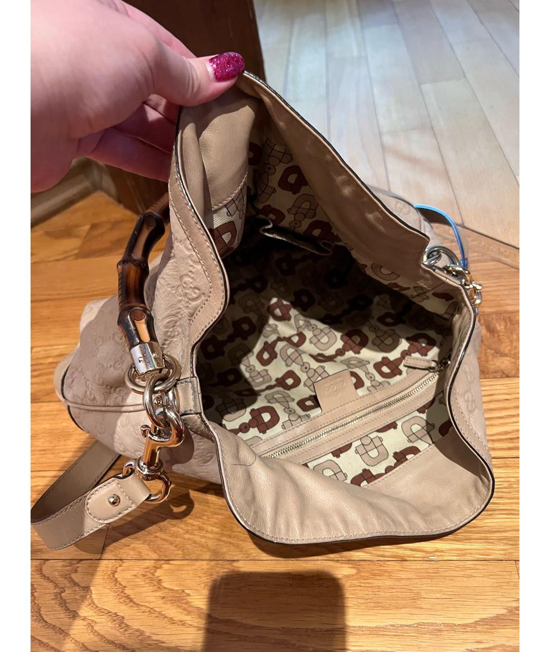 GUCCI Бежевая кожаная сумка тоут, фото 4