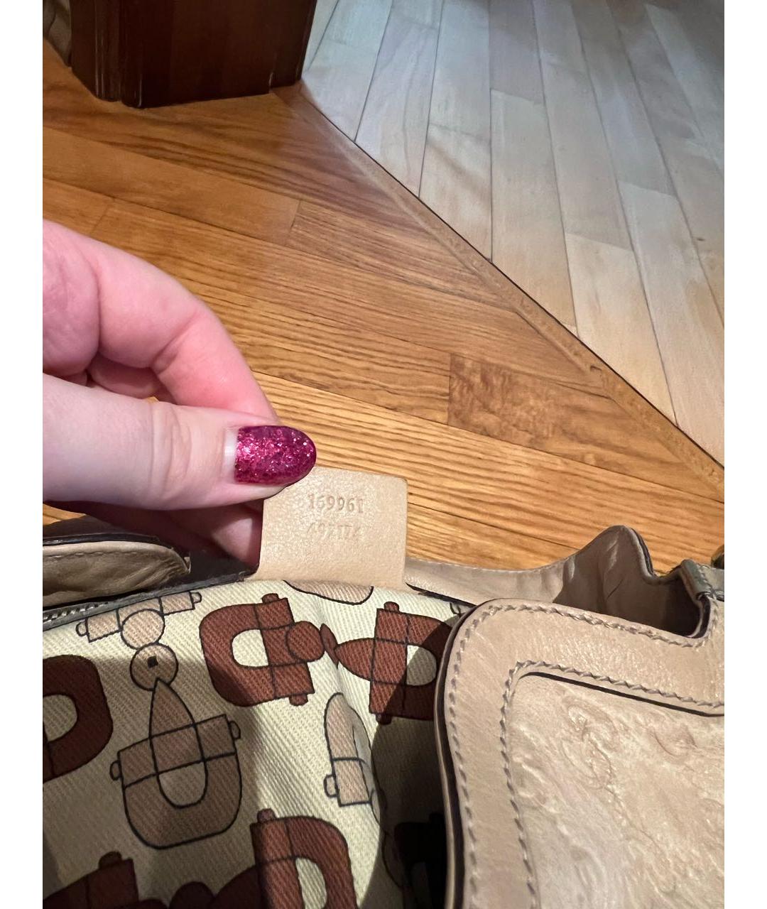 GUCCI Бежевая кожаная сумка тоут, фото 6