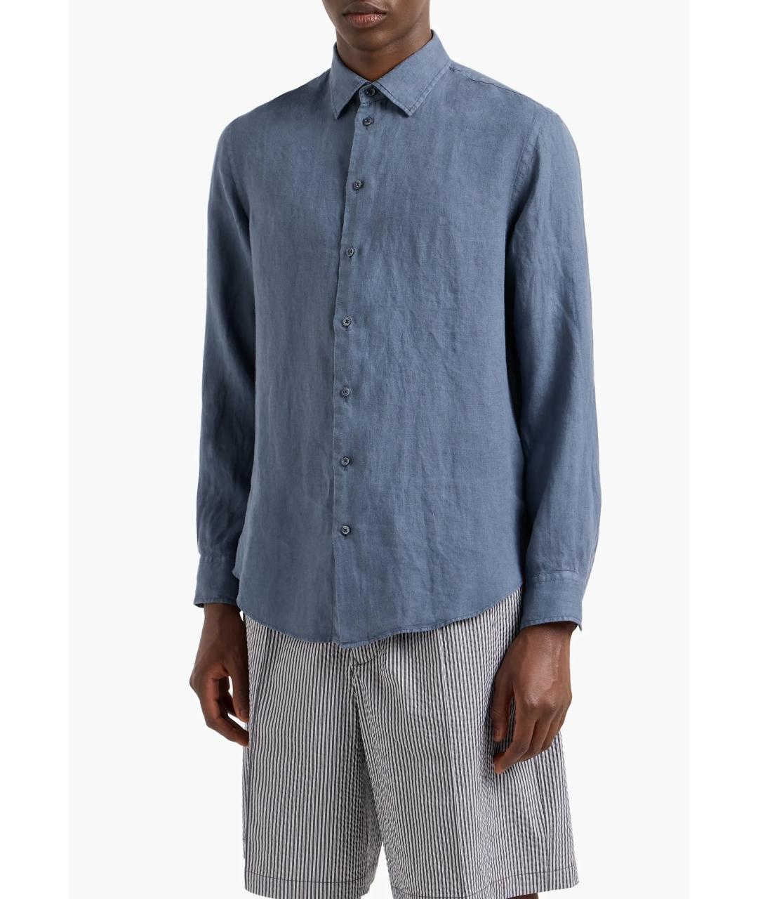 EMPORIO ARMANI Синяя льняная кэжуал рубашка, фото 3