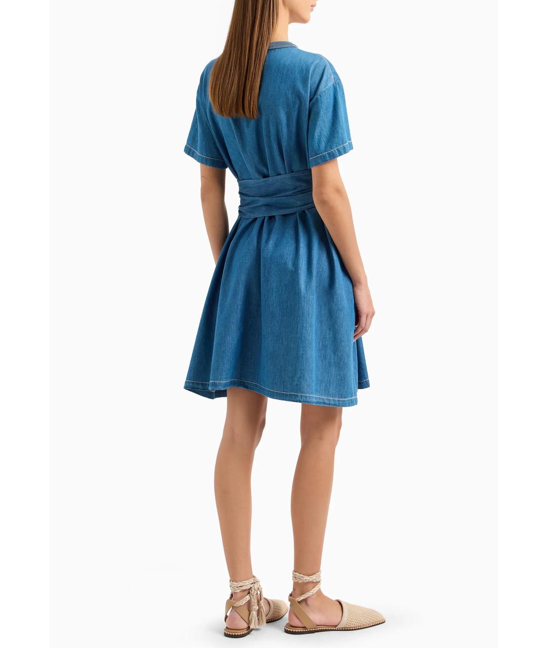 EMPORIO ARMANI Синее хлопковое повседневное платье, фото 4