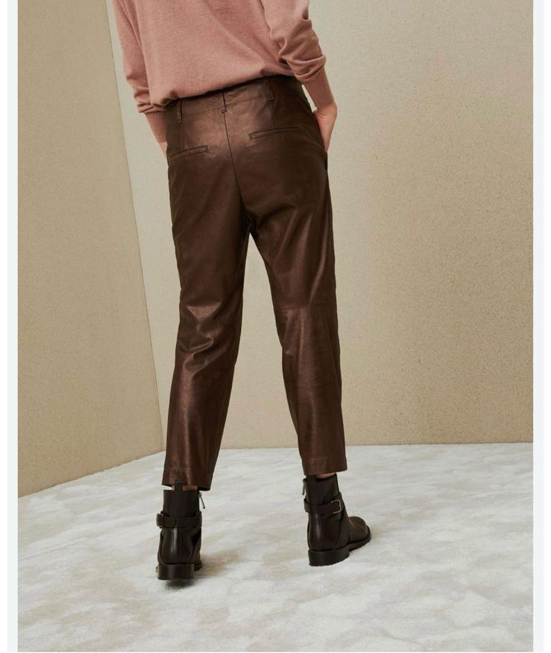 BRUNELLO CUCINELLI Коричневые кожаные прямые брюки, фото 7