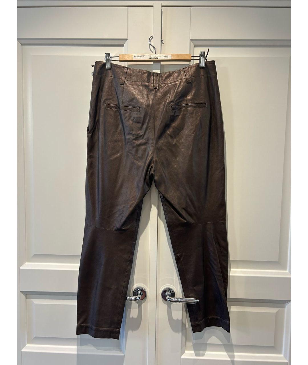BRUNELLO CUCINELLI Коричневые кожаные прямые брюки, фото 2