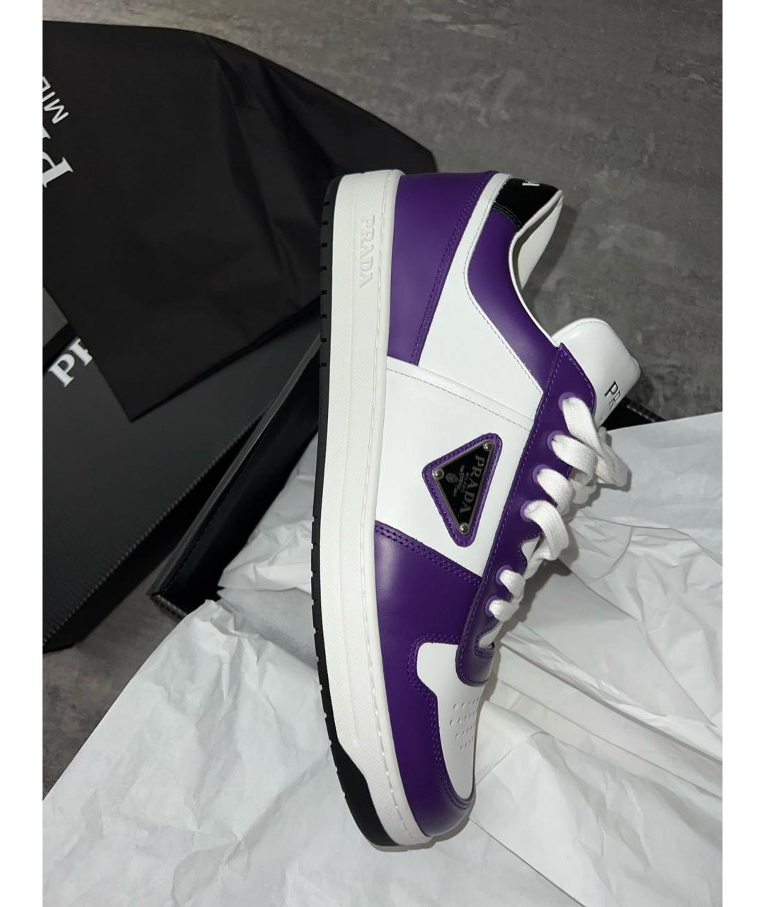 PRADA Фиолетовые кожаные низкие кроссовки / кеды, фото 5