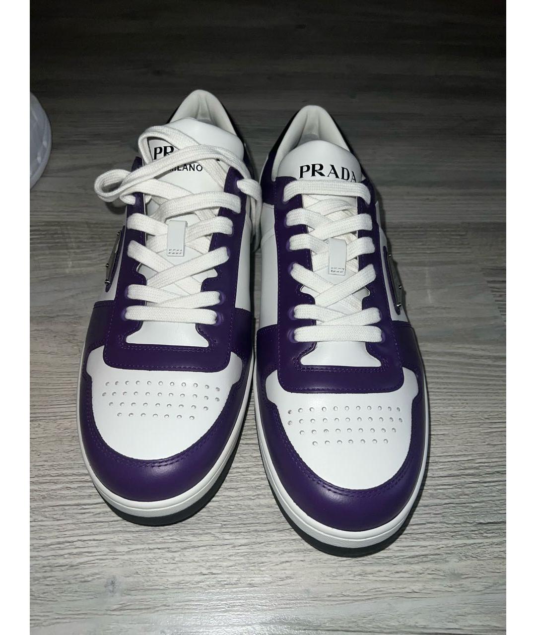 PRADA Фиолетовые кожаные низкие кроссовки / кеды, фото 2