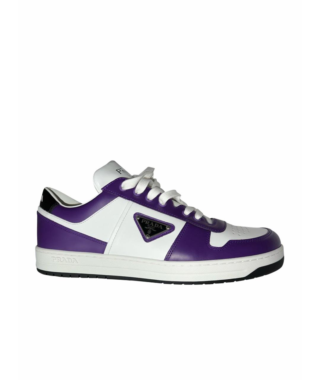 PRADA Фиолетовые кожаные низкие кроссовки / кеды, фото 1
