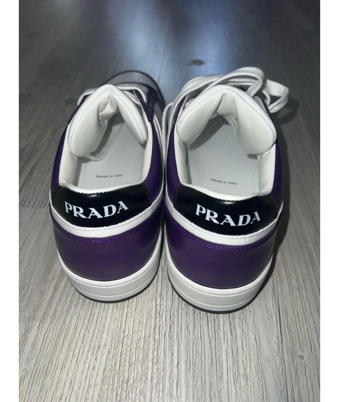 PRADA Фиолетовые кожаные низкие кроссовки / кеды, фото 4