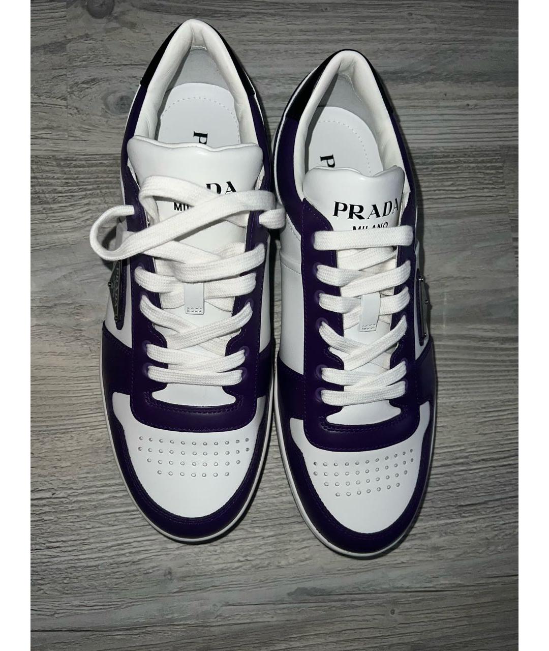 PRADA Фиолетовые кожаные низкие кроссовки / кеды, фото 3