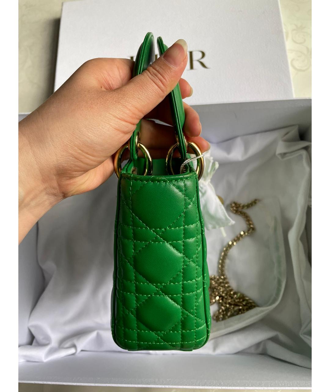 CHRISTIAN DIOR PRE-OWNED Зеленая кожаная сумка с короткими ручками, фото 5