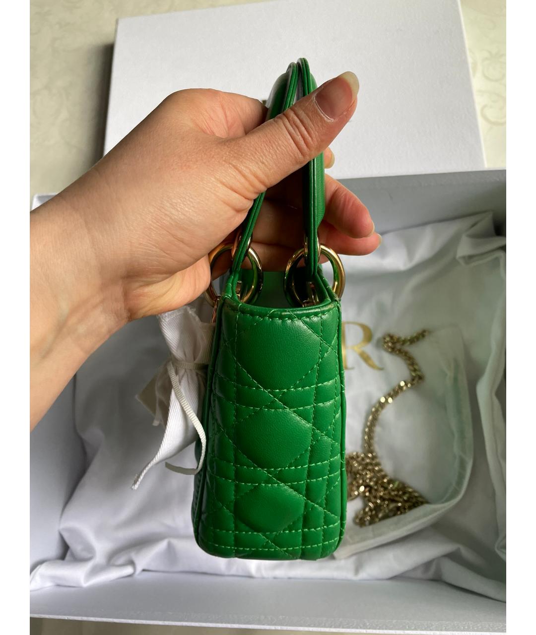 CHRISTIAN DIOR PRE-OWNED Зеленая кожаная сумка с короткими ручками, фото 4