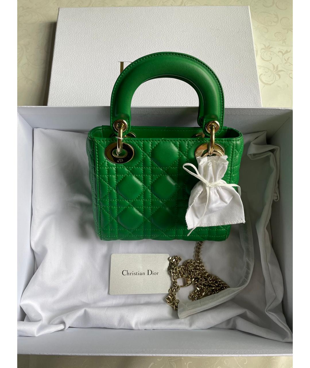 CHRISTIAN DIOR PRE-OWNED Зеленая кожаная сумка с короткими ручками, фото 7