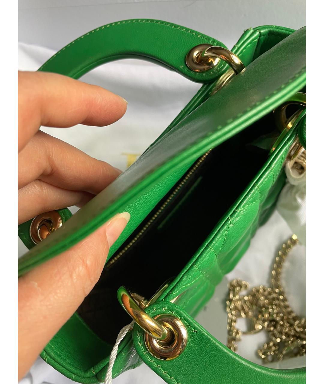 CHRISTIAN DIOR PRE-OWNED Зеленая кожаная сумка с короткими ручками, фото 6