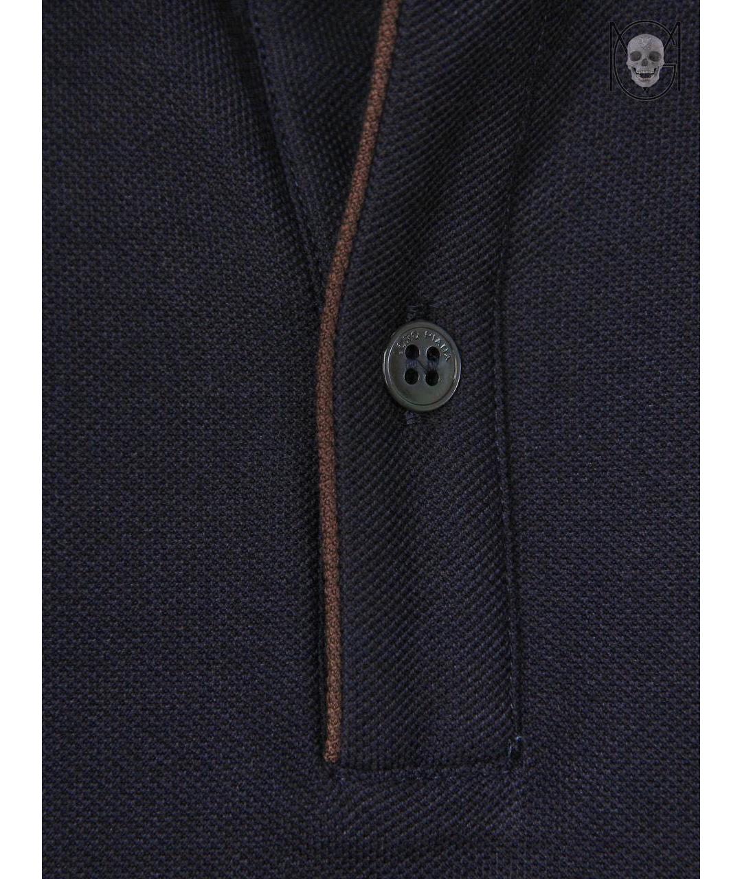 LORO PIANA Темно-синее хлопковое поло с коротким рукавом, фото 5