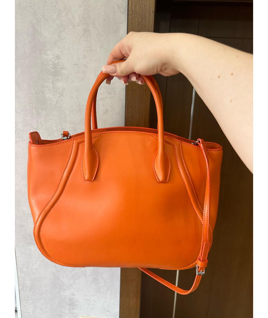 CAVALLI CLASS Оранжевая кожаная сумка с короткими ручками, фото 3