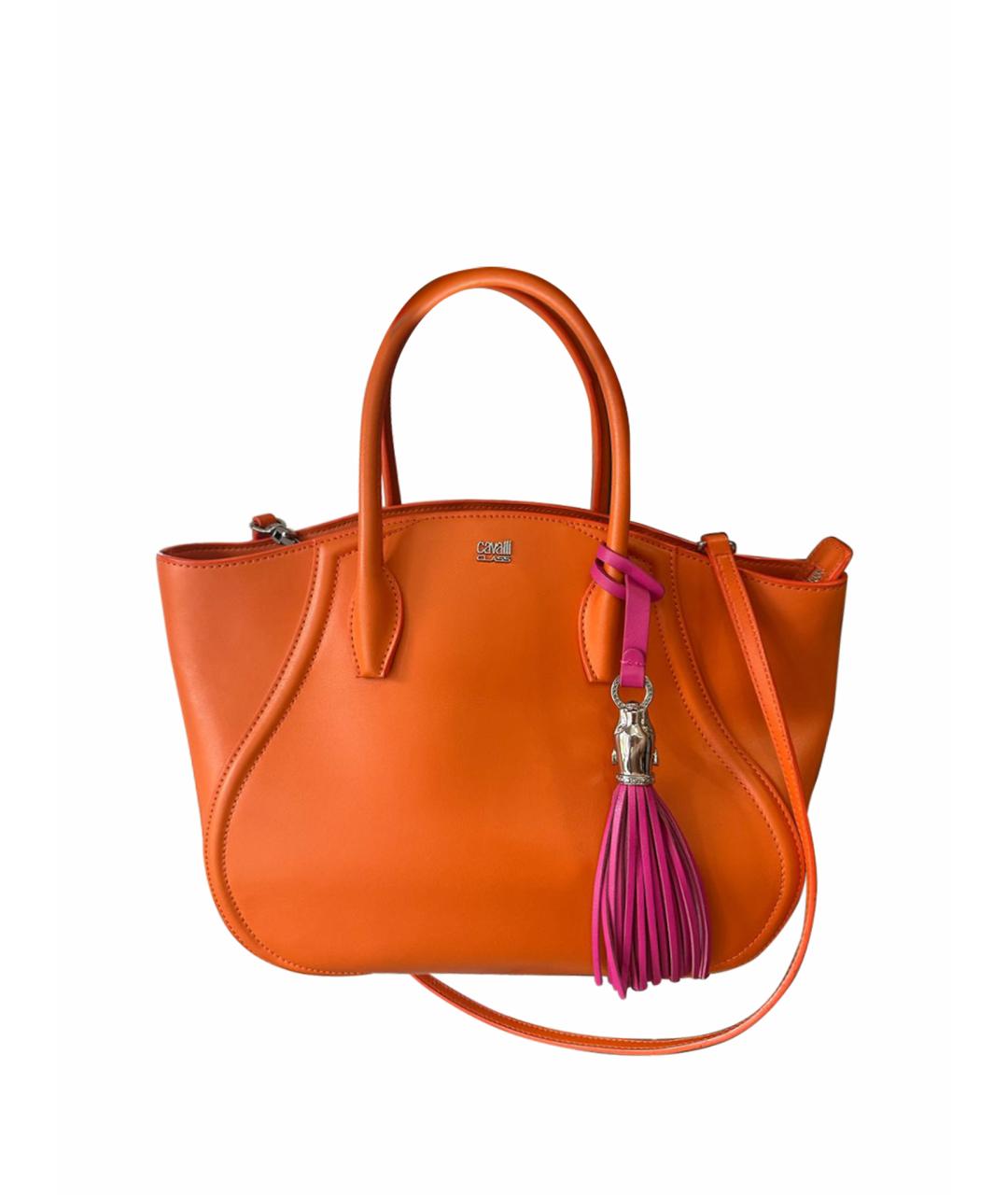 CAVALLI CLASS Оранжевая кожаная сумка с короткими ручками, фото 1