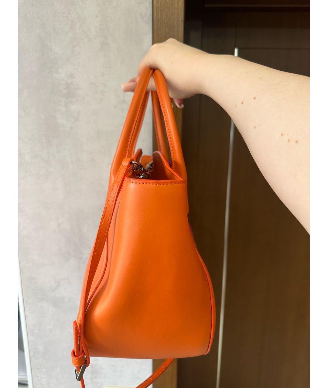CAVALLI CLASS Оранжевая кожаная сумка с короткими ручками, фото 2