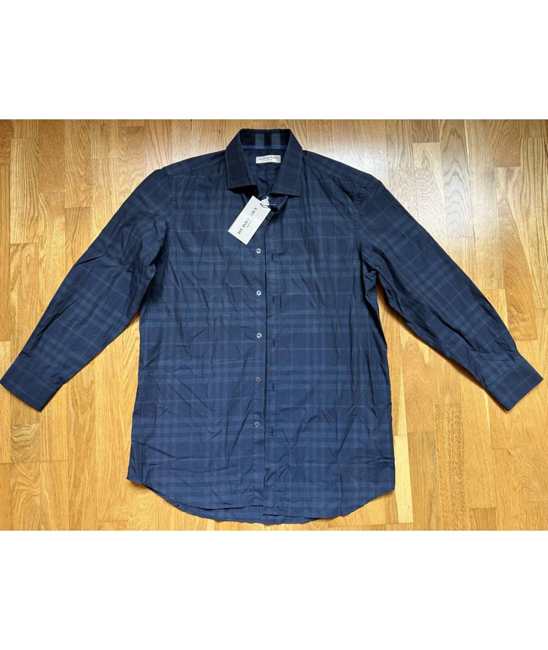 BURBERRY Темно-синяя хлопковая кэжуал рубашка, фото 2