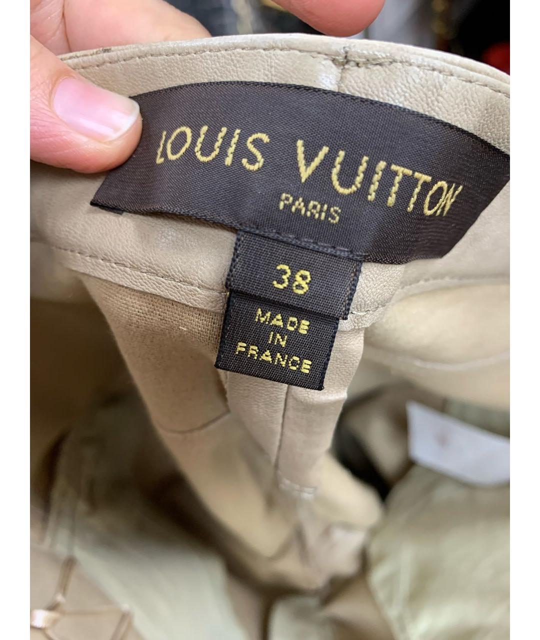 LOUIS VUITTON Бежевые кожаные брюки узкие, фото 6