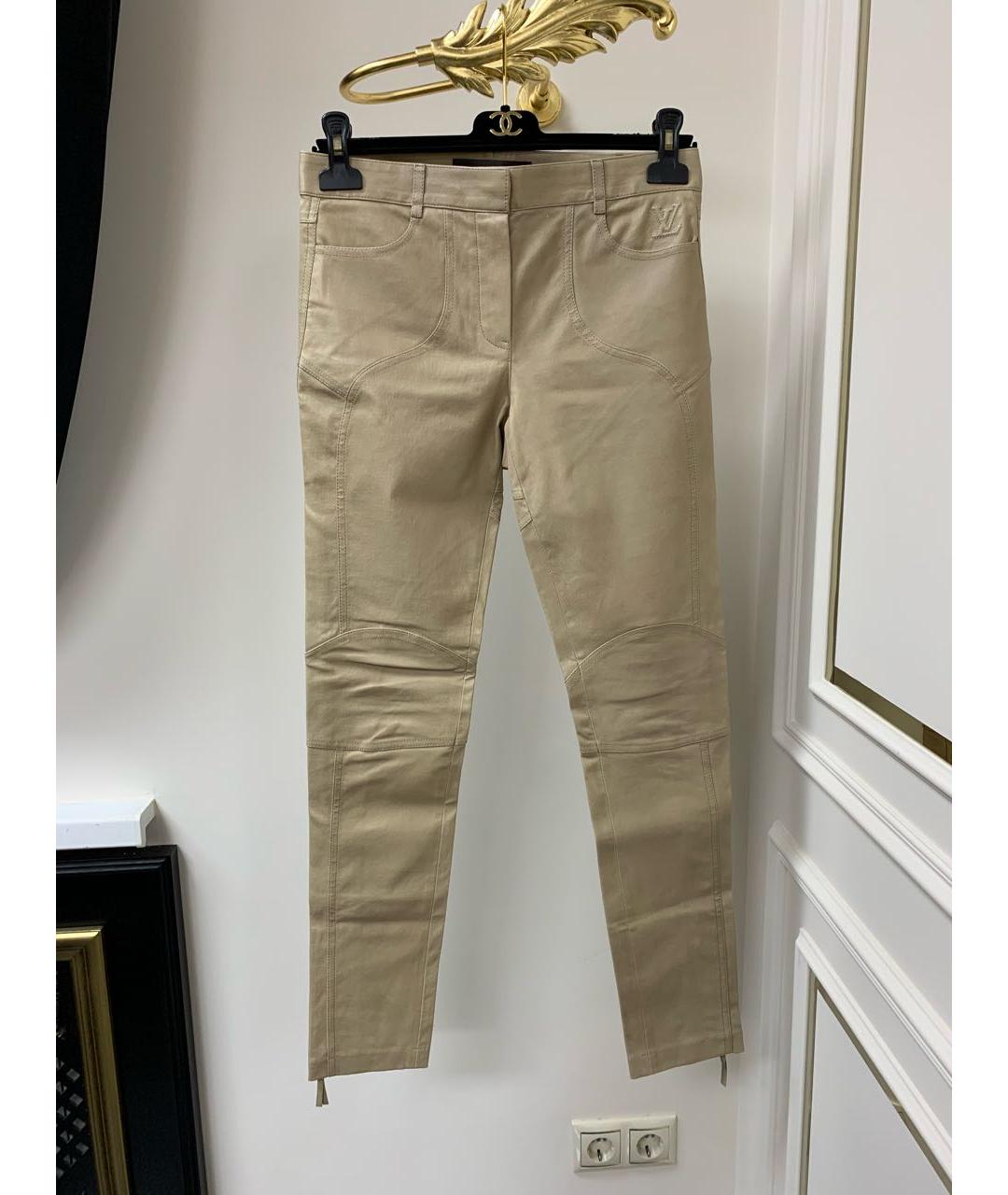 LOUIS VUITTON PRE-OWNED Бежевые кожаные брюки узкие, фото 9