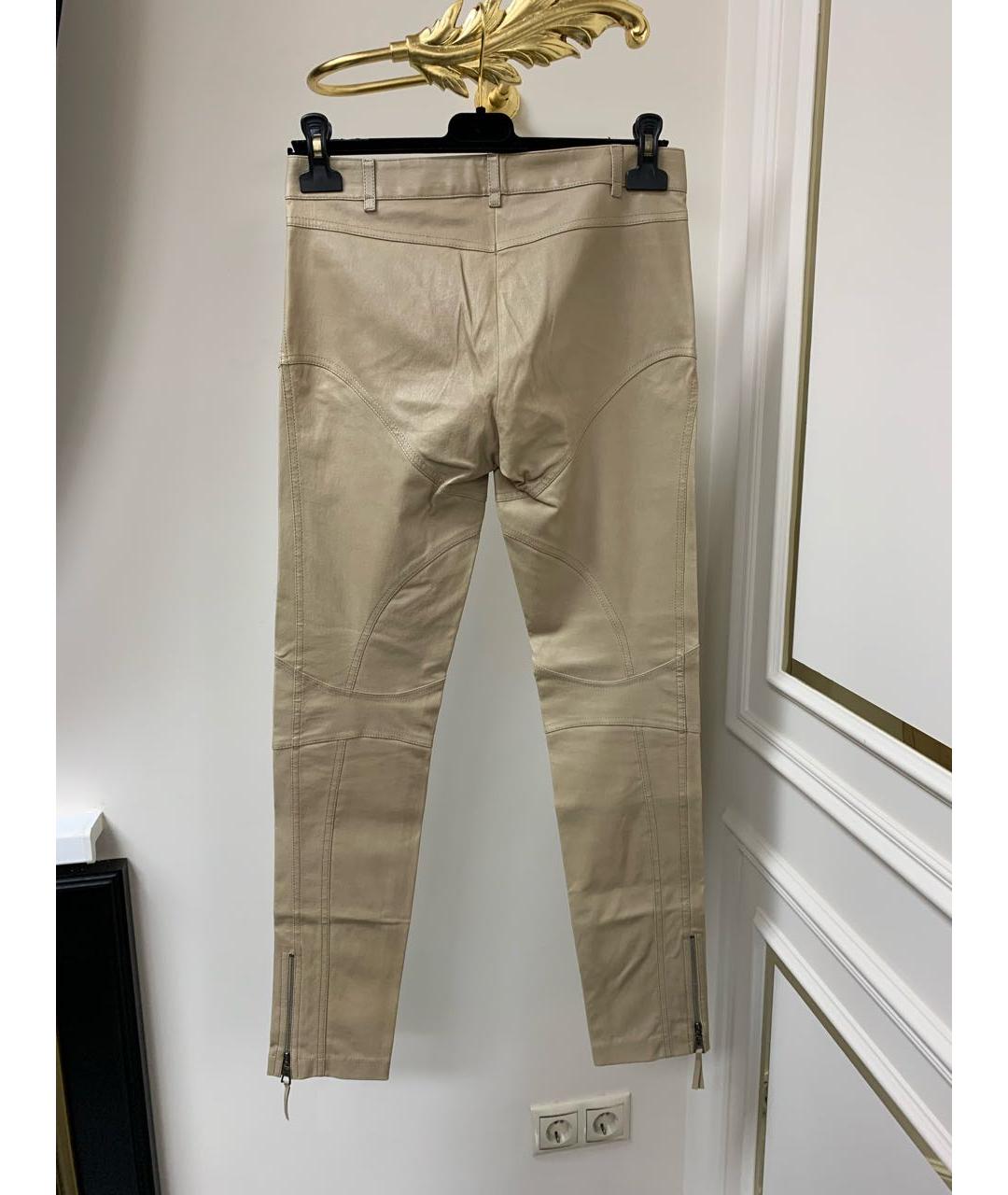 LOUIS VUITTON PRE-OWNED Бежевые кожаные брюки узкие, фото 3