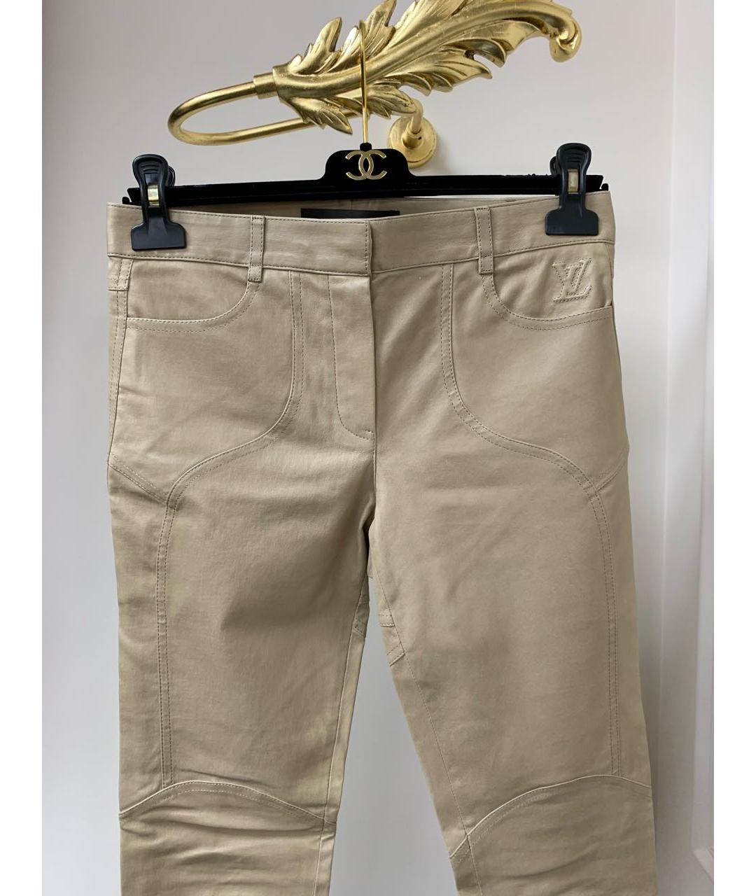 LOUIS VUITTON PRE-OWNED Бежевые кожаные брюки узкие, фото 8