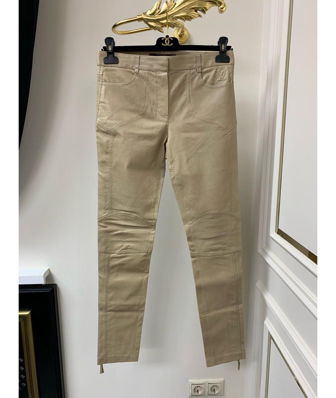 LOUIS VUITTON Бежевые кожаные брюки узкие, фото 2