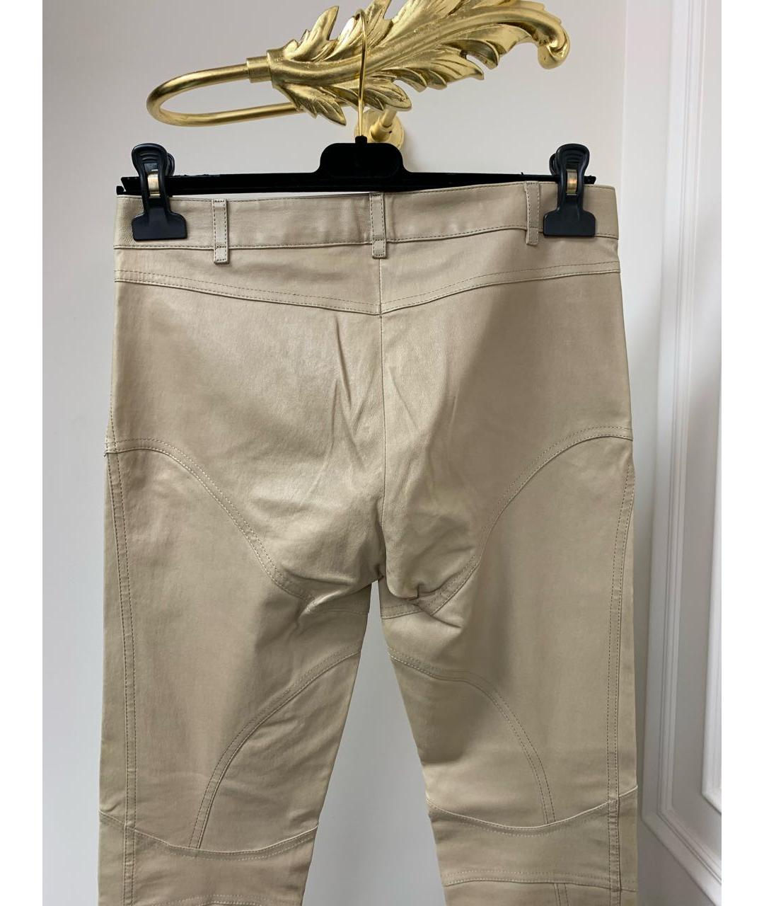LOUIS VUITTON PRE-OWNED Бежевые кожаные брюки узкие, фото 4
