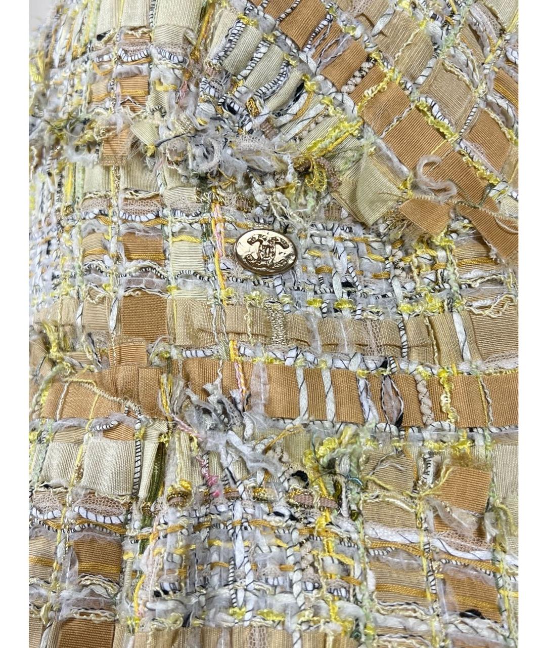 CHANEL PRE-OWNED Бежевое твидовое коктейльное платье, фото 7