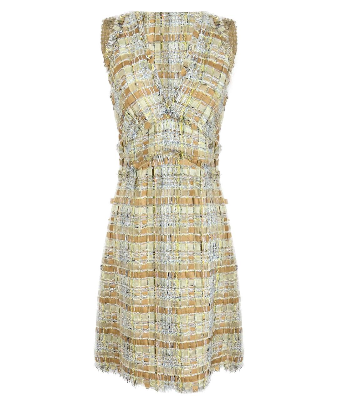 CHANEL PRE-OWNED Бежевое твидовое коктейльное платье, фото 1