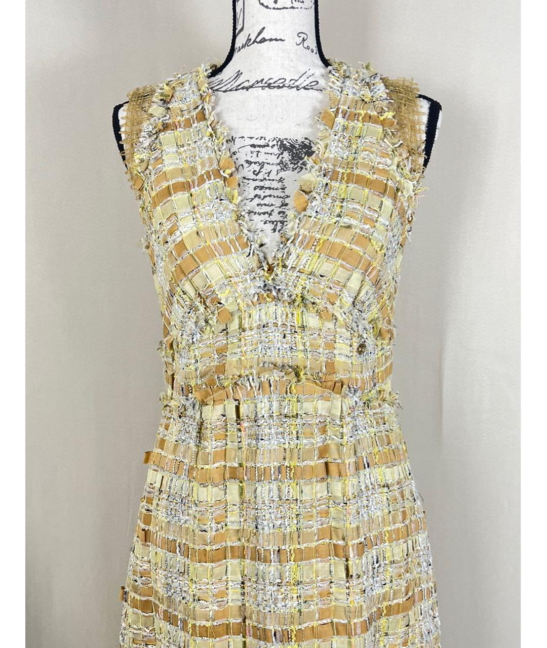 CHANEL PRE-OWNED Бежевое твидовое коктейльное платье, фото 6