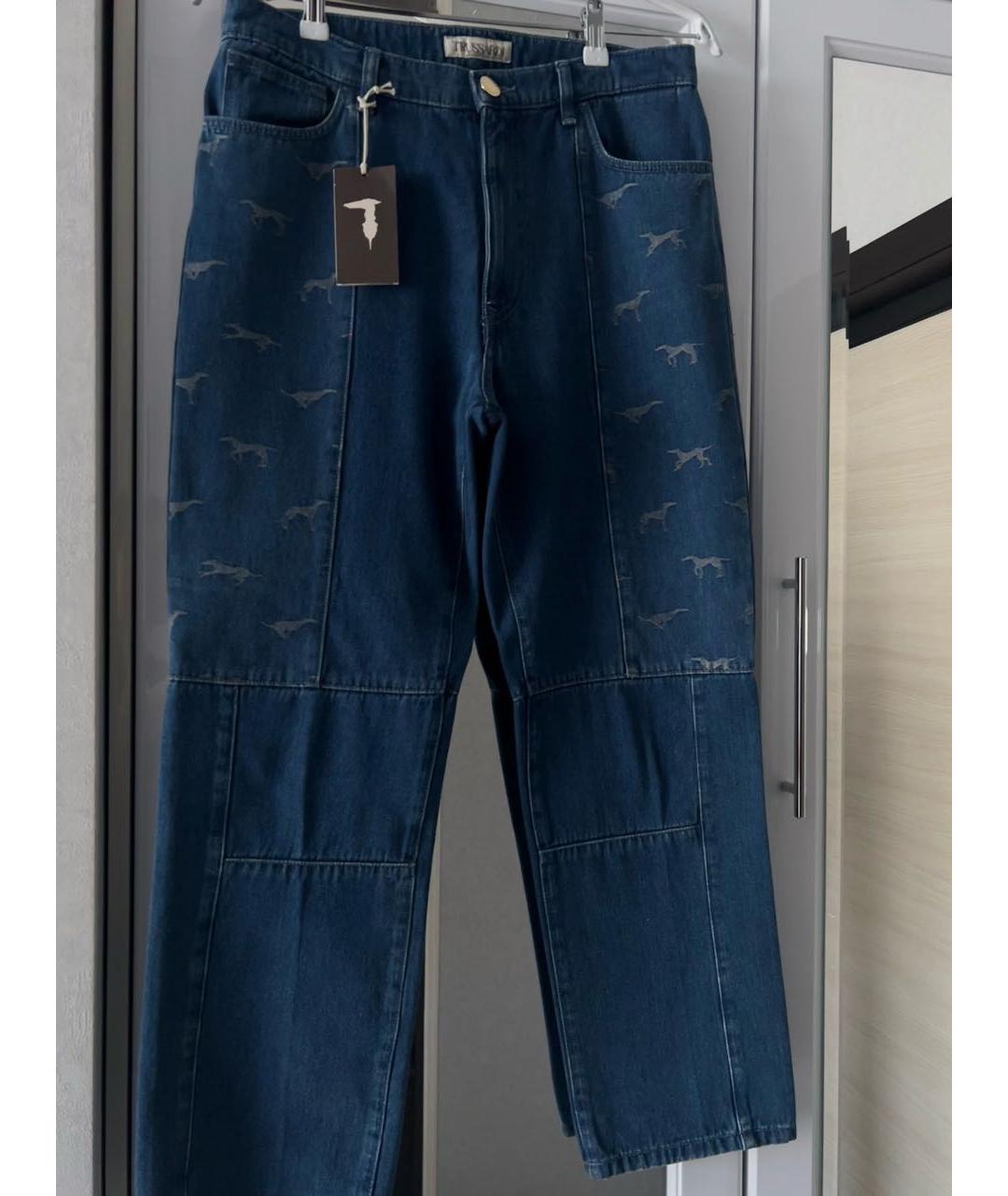 TRUSSARDI Синие хлопковые прямые джинсы, фото 8