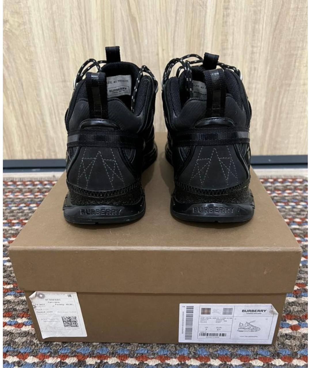 BURBERRY Черные кожаные низкие кроссовки / кеды, фото 4