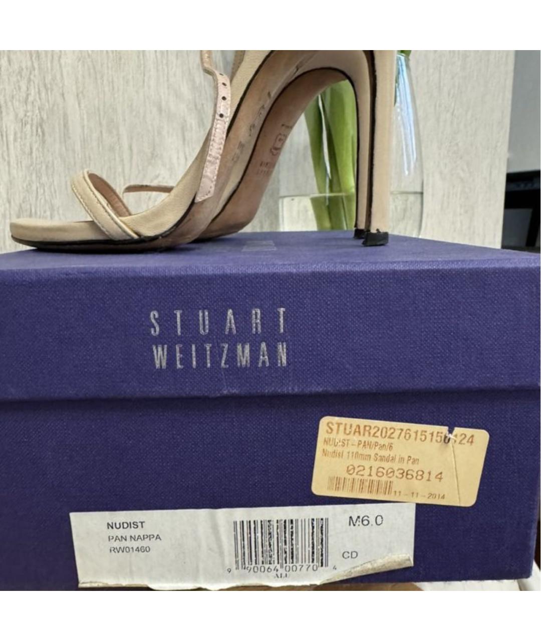 STUART WEITZMAN Бежевые кожаные босоножки, фото 6