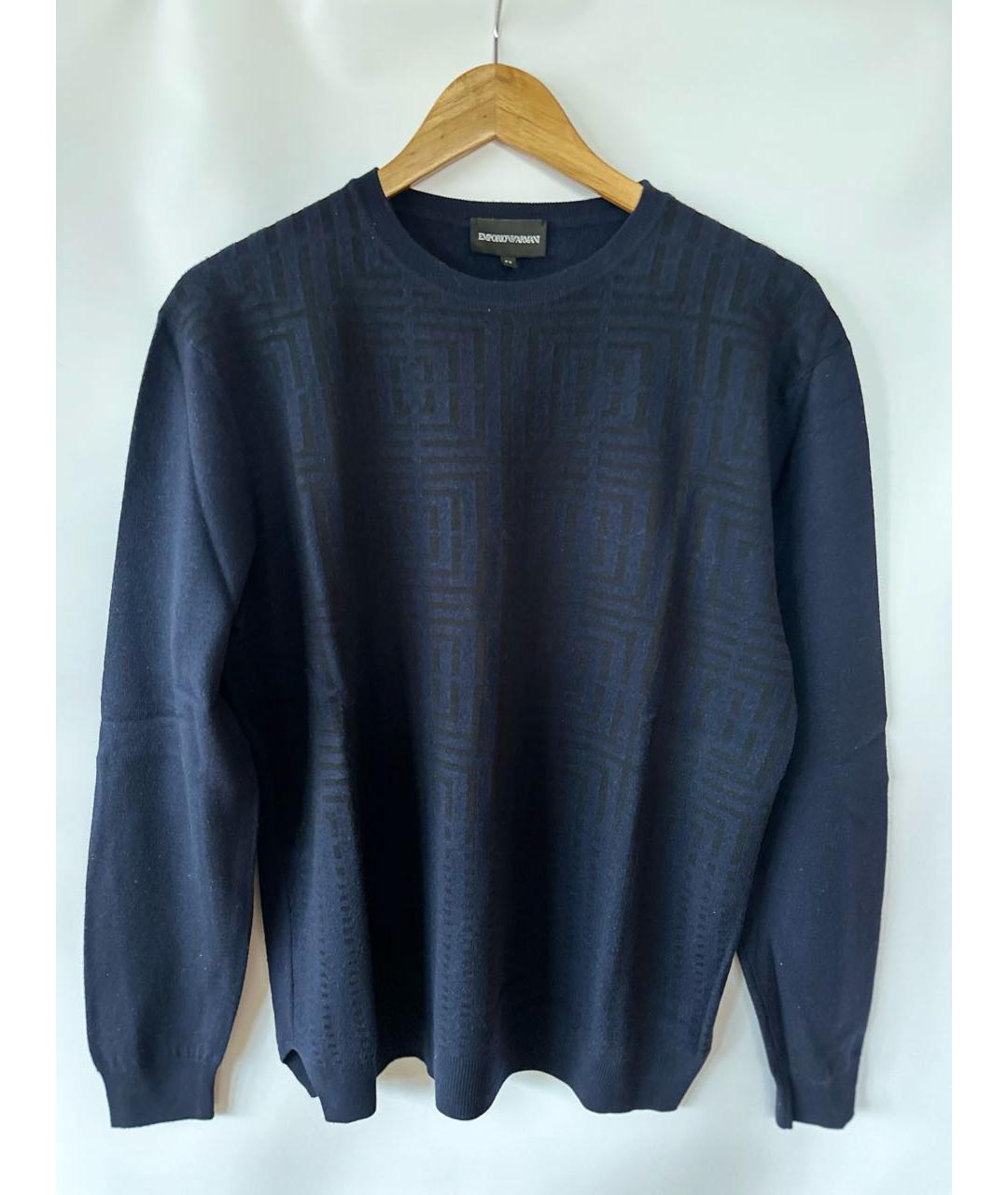 EMPORIO ARMANI Темно-синий хлопковый джемпер / свитер, фото 3